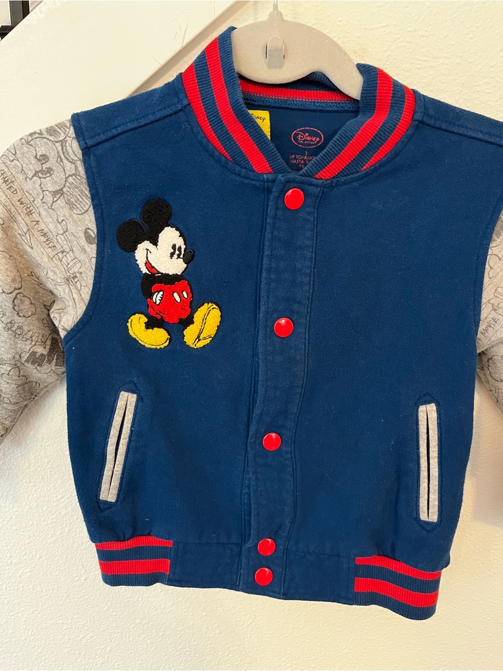 Disney Navy Blue Mickey Mouse Varsity Jacket with Red Accents